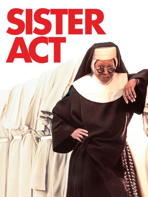whoopi goldberg posing in a nun's habit on the movie poster for sister act